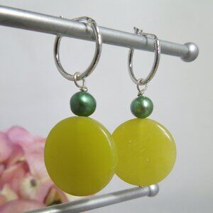 Pearl and Peridot Jade Dangle Earrings June Birthstone